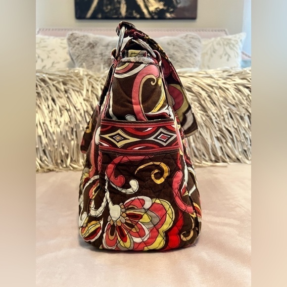 VERA BRADLEY Puccini 2008 Whitney Bag Brown Orange 2 Handle Zip Top Y2K Quilted - Picture 6 of 15